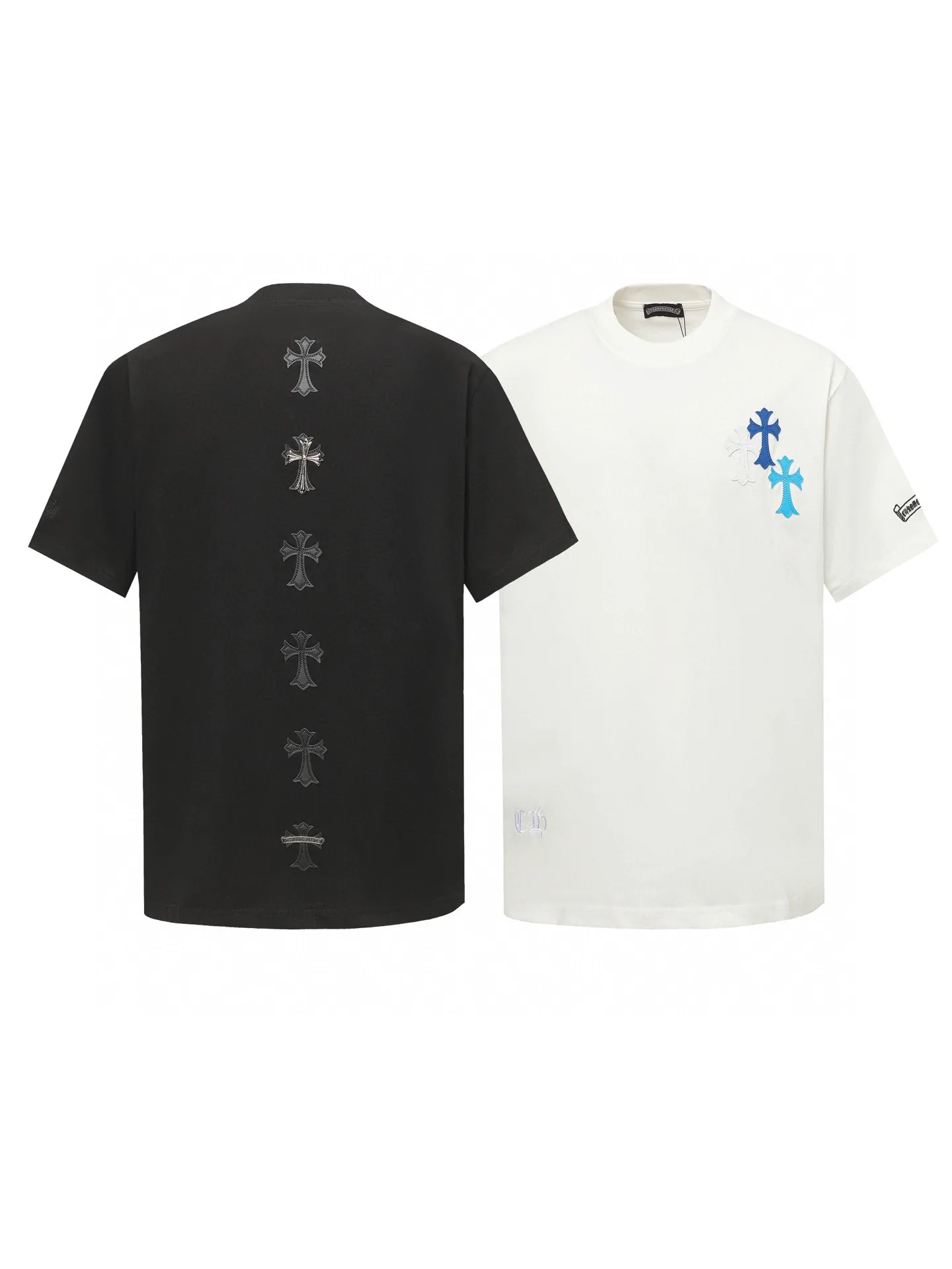 🅿️190 COME HEARTSCH/Cro Heart 25ss string label leather label short-sleeved T-shirt. Uses direct injection imported machine printing hardware and accessories. All grinding and customization. Correct configuration. Black 2025 packaging. 280 grams custom-dyed double yarn cotton. The version is large, loose and stylish. The difference is that the low version is slim and long. The upper body is pulled at the hips. The high-density main mark is hand-sewn. The washed tag is the same for men and women. Color: black/white Size: XS-L